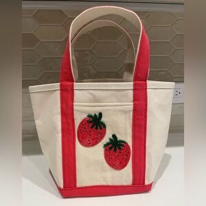 Anthropologie beaded strawberry mini Canvas Tote like new